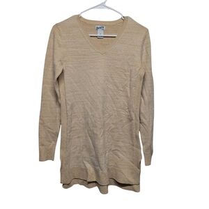 DULUTH Trading Co V Neck Tunic Tan Long Sleeve Sweater Top (Women's XS)